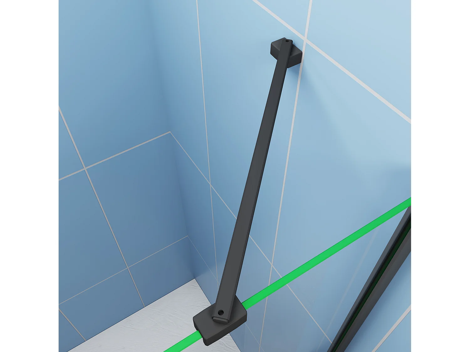 Paroi de douche fixe 80x200 cm - verre 8 mm anticalcaire - Noir mat + Étagère de Douche 80cm en alu + barre de fixation 45cm