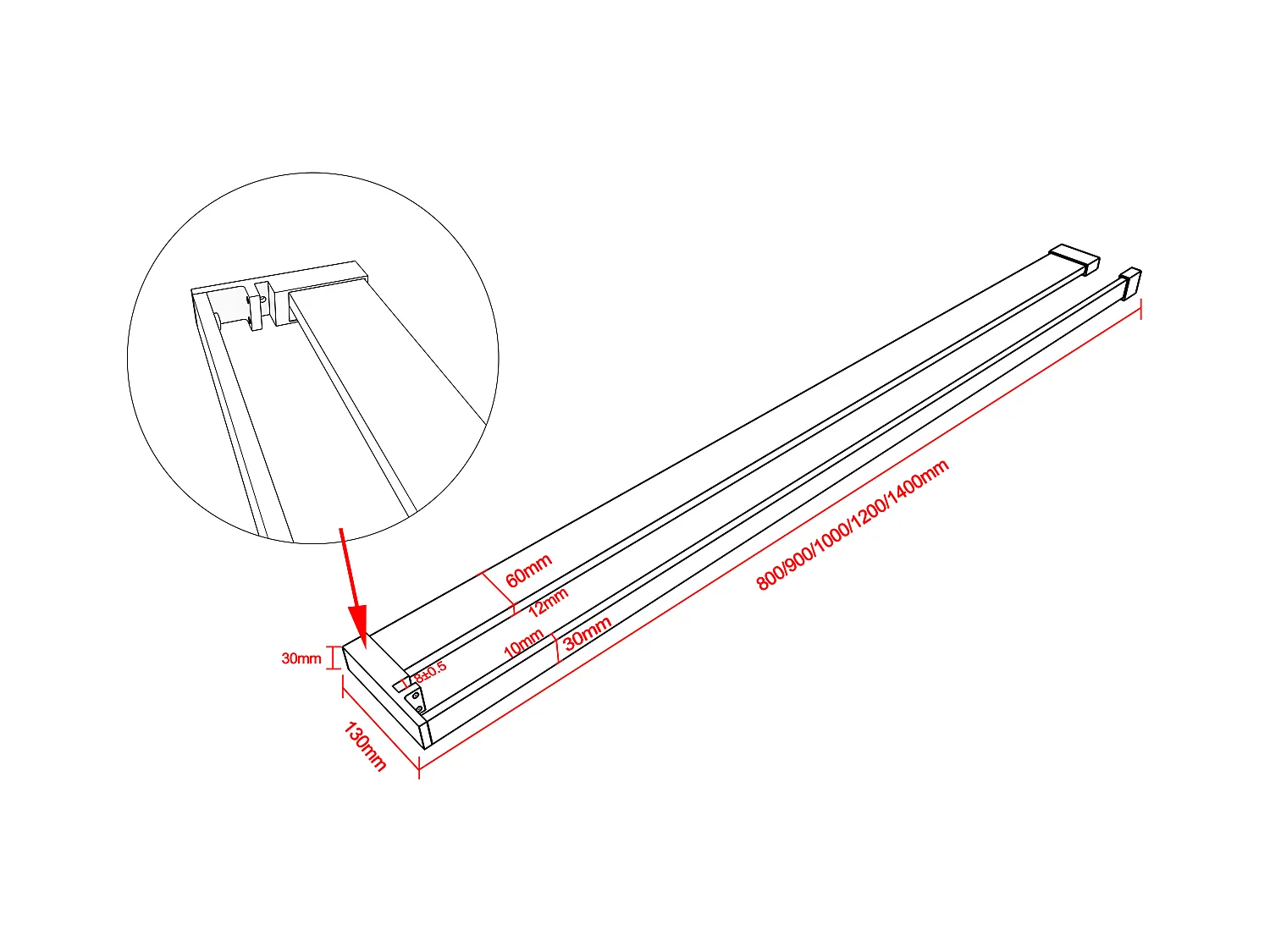 Paroi de douche fixe Noir 120 x 200cm - 8mm verre anticalcaire Style moderne + Étagère de Douche 120cm en alu + barre de fixation 70-120cm