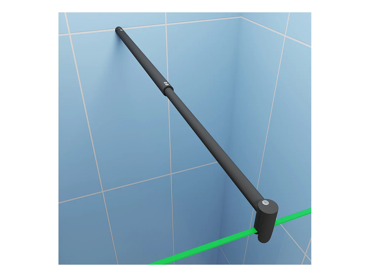 Paroi de douche fixe 80x200 cm + barre de fixation 70-120cm + Étagère de Douche 80cm en alu - verre 8 mm anticalcaire - Noir mat