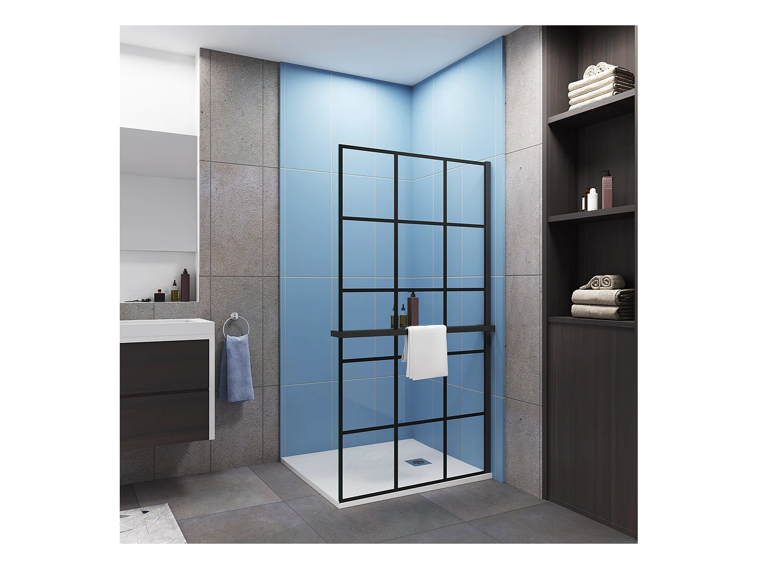 100x200cm schwarz Handtuchhalter Stützstange 8mm ESG Walk in Dusche