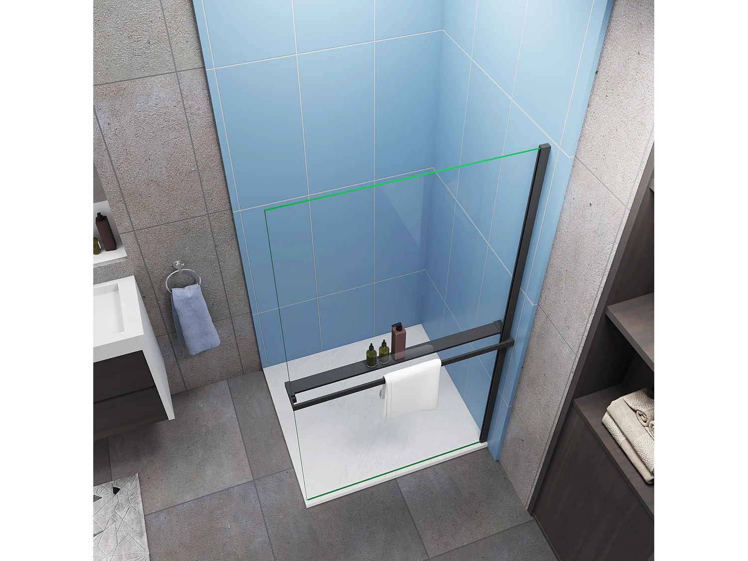 100x200cm Walk In NANO Glas mit Handtuchhalter Duschwand Duschabtrennung