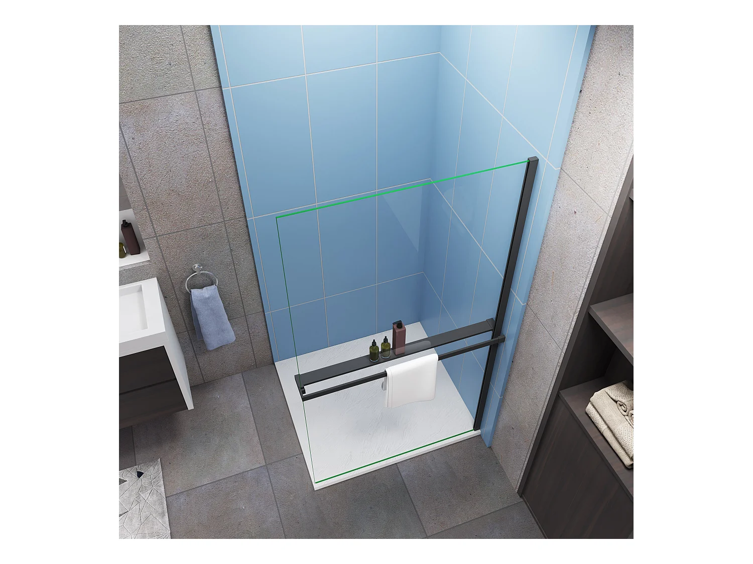 100x200cm schwarz Profil mit 8mm Nano Glas Walk in Dusche Duschabtrennung