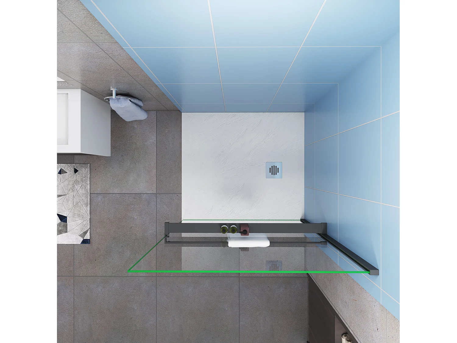 140x200cm schwarz Handtuchhalter Stützstange 8mm ESG Walk in Dusche