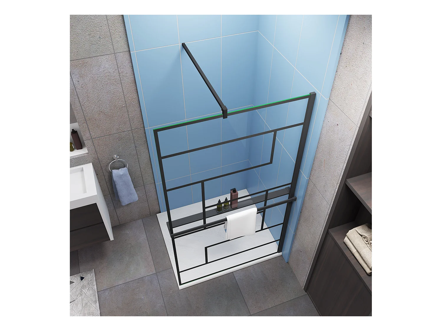 140x200cm schwarz Profil mit 8mm Nano Glas Walk in Dusche Duschabtrennung