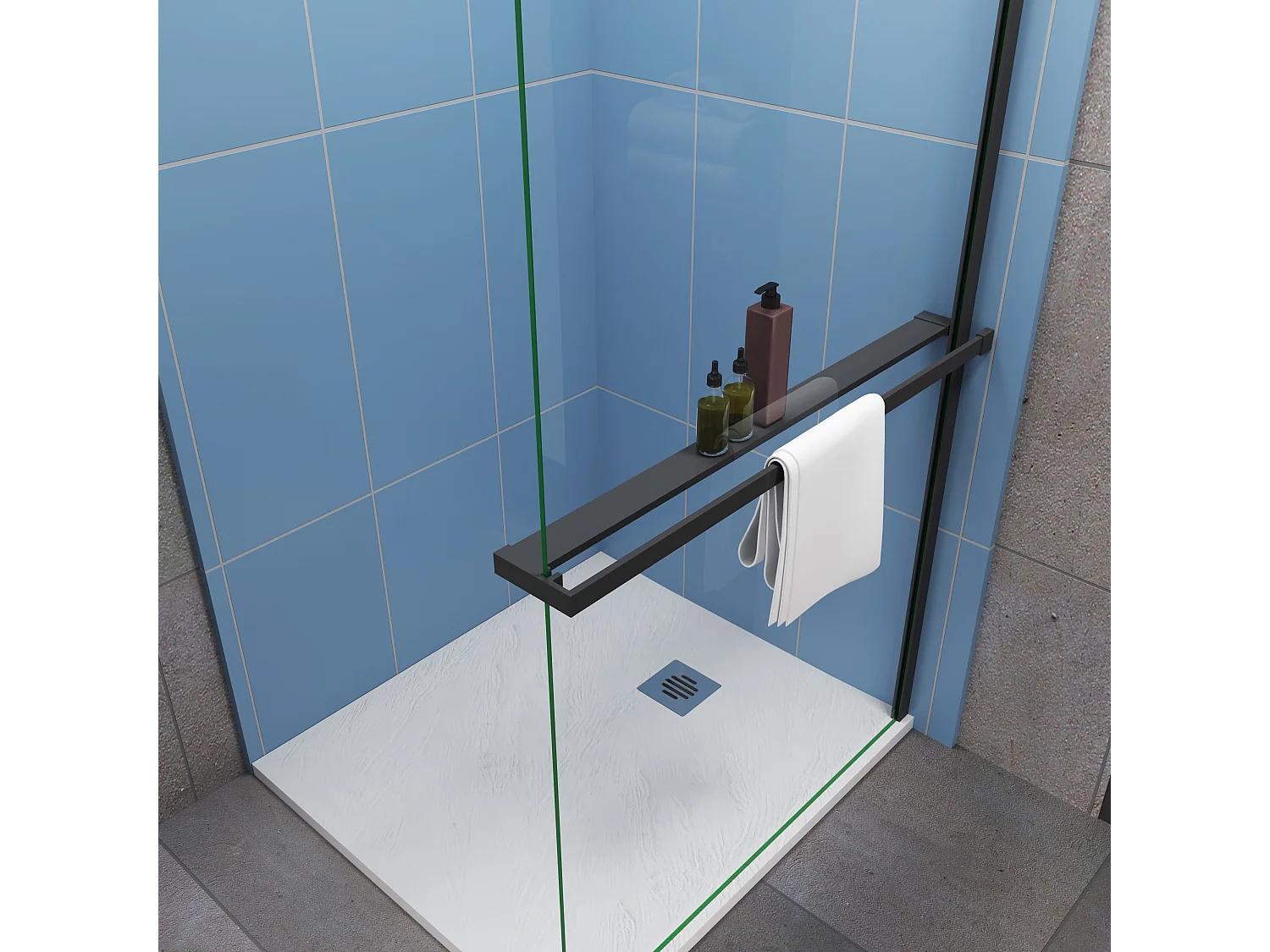 120x200cm schwarz Profil mit 8mm Nano Glas Walk in Dusche Duschabtrennung