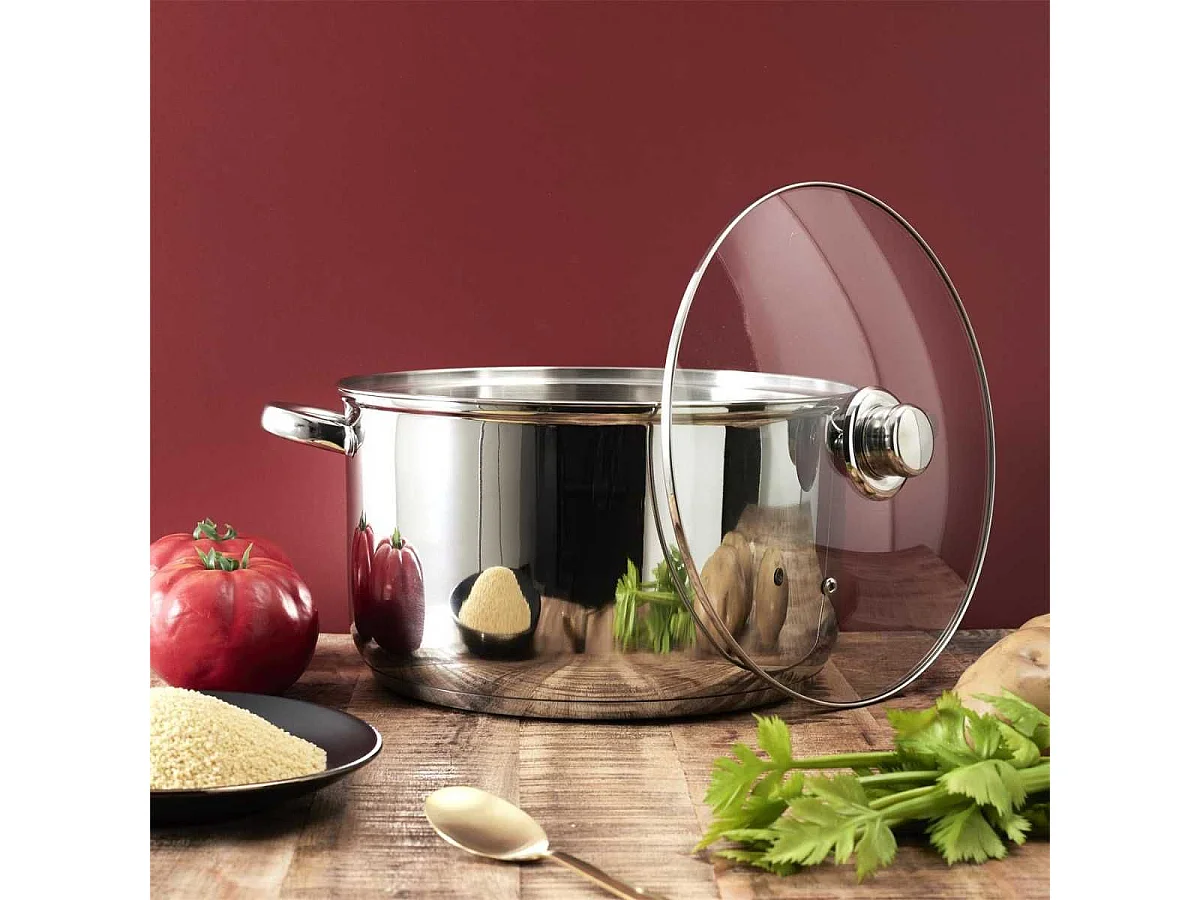 Faitout 10L en métal avec couvercle tous feux dont induction diamètre 29 cm