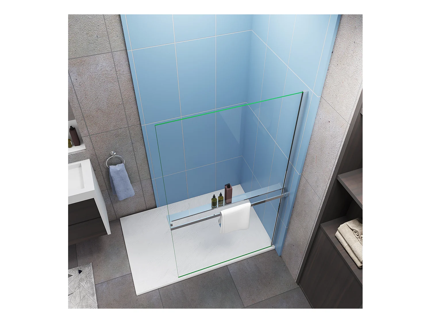 120x200cm Walk In NANO Glas mit Handtuchhalter Duschwand Duschabtrennung