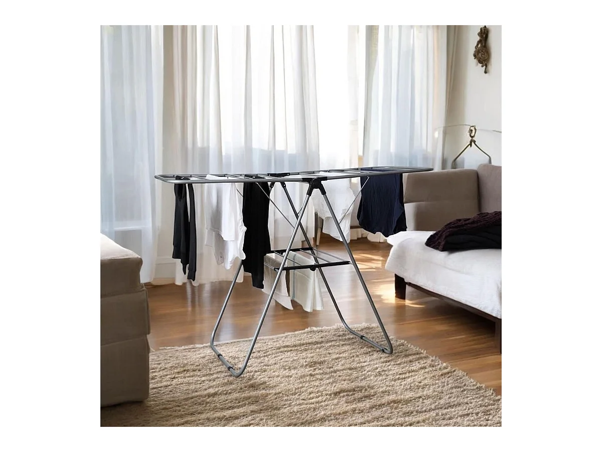 Etendoir à linge pliable 15 mètres étendage tubes métallique gris