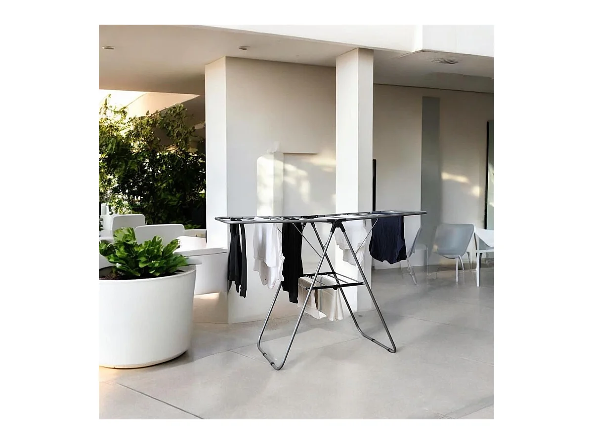 Etendoir à linge pliable 15 mètres étendage tubes métallique gris