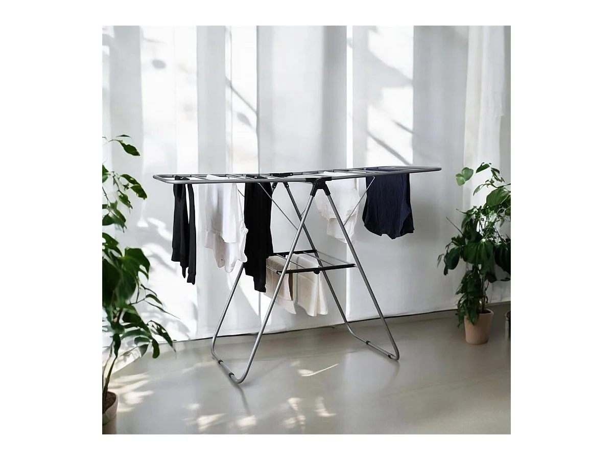 Etendoir à linge pliable 15 mètres étendage tubes métallique gris