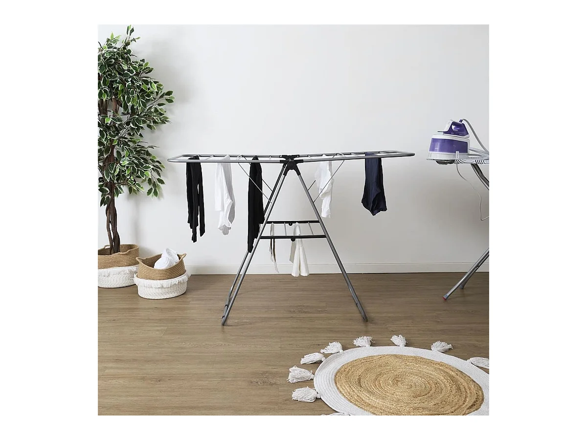 Etendoir à linge pliable 15 mètres étendage tubes métallique gris