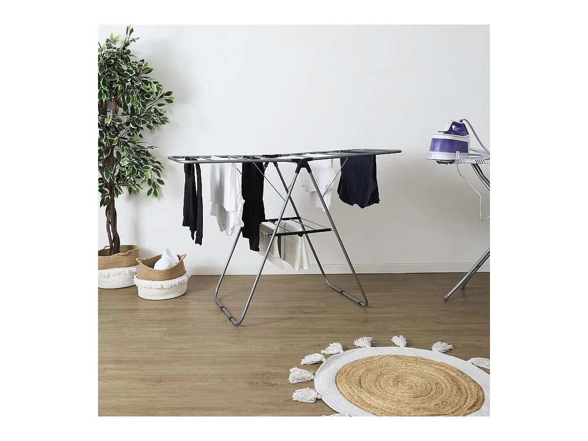 Etendoir à linge pliable 15 mètres étendage tubes métallique gris