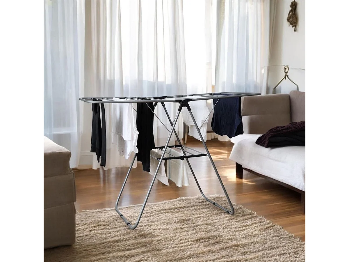 Etendoir à linge pliable 15 mètres étendage tubes métallique gris