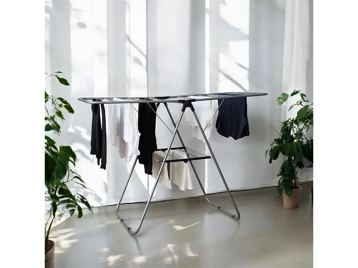 Etendoir à linge pliable 15 mètres étendage tubes métallique gris