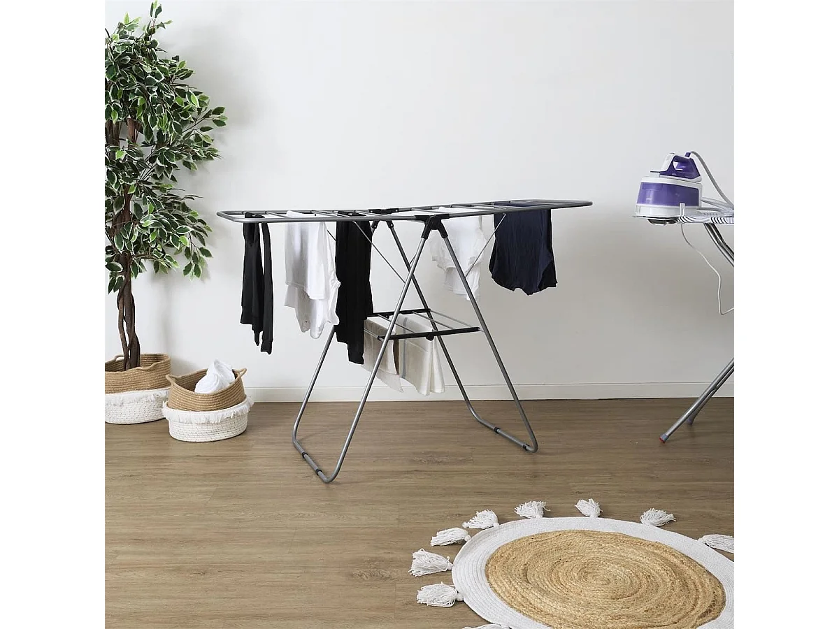 Etendoir à linge pliable 15 mètres étendage tubes métallique gris