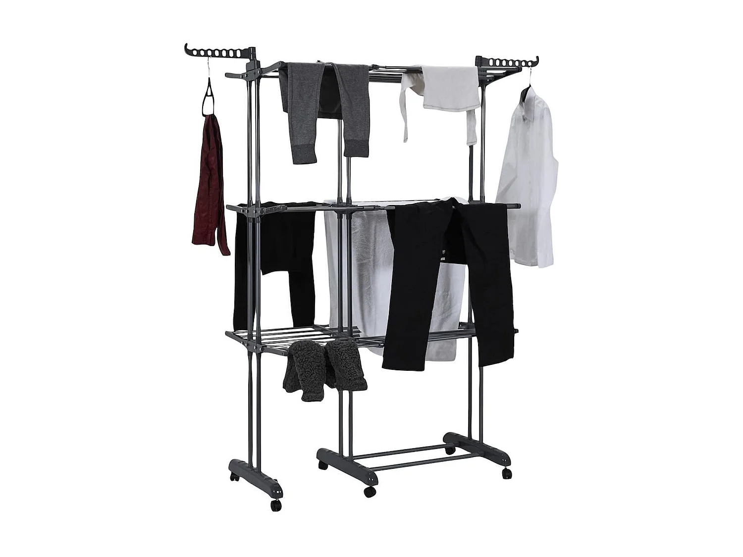 Etendoir tour 3 niveaux extensible gris foncé jusqu'à 35 mètre d'étendage