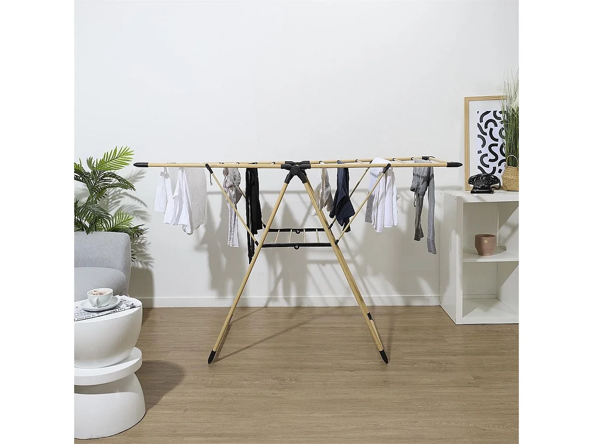 Etendoir à linge pliable 13 mètres étendage tubes métallique effet bois