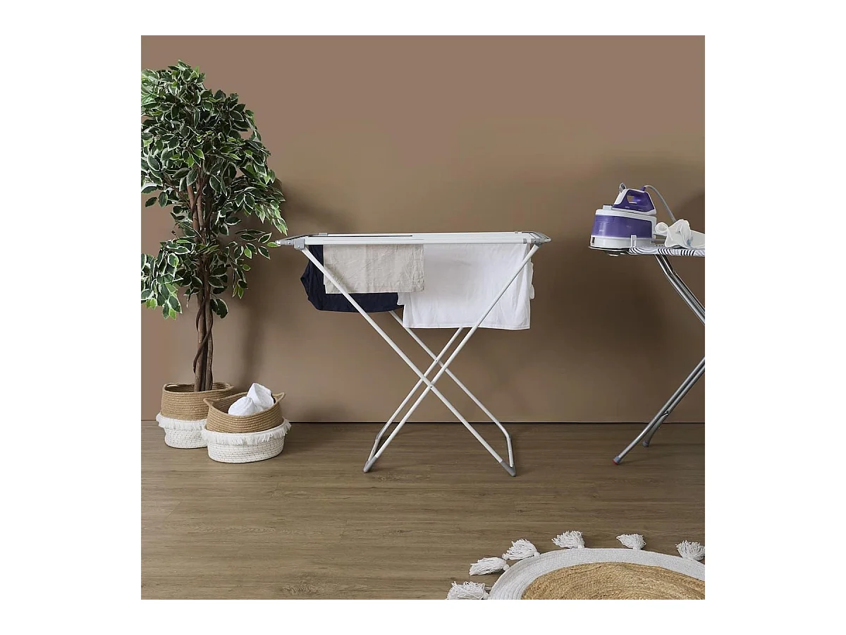 Etendoir à linge extensible 15 mètre d'étendage en métal et plastique blanc