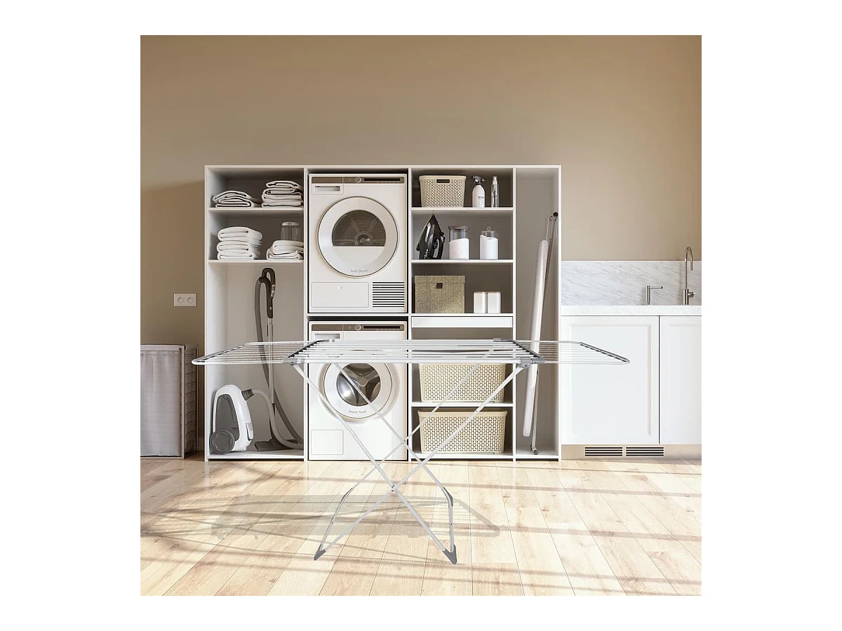 Etendoir à linge extensible 15 mètre d'étendage en métal et plastique blanc