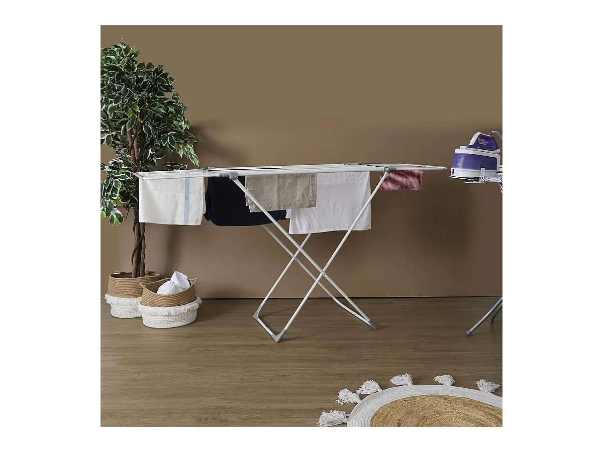 Etendoir à linge extensible 15 mètre d'étendage en métal et plastique blanc