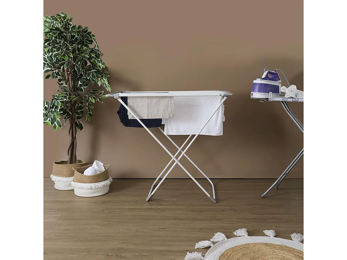 Etendoir à linge extensible 15 mètre d'étendage en métal et plastique blanc