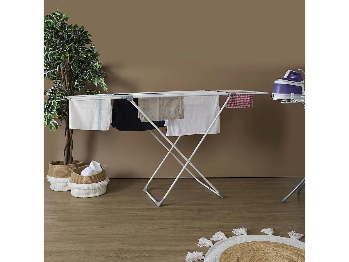 Etendoir à linge extensible 15 mètre d'étendage en métal et plastique blanc