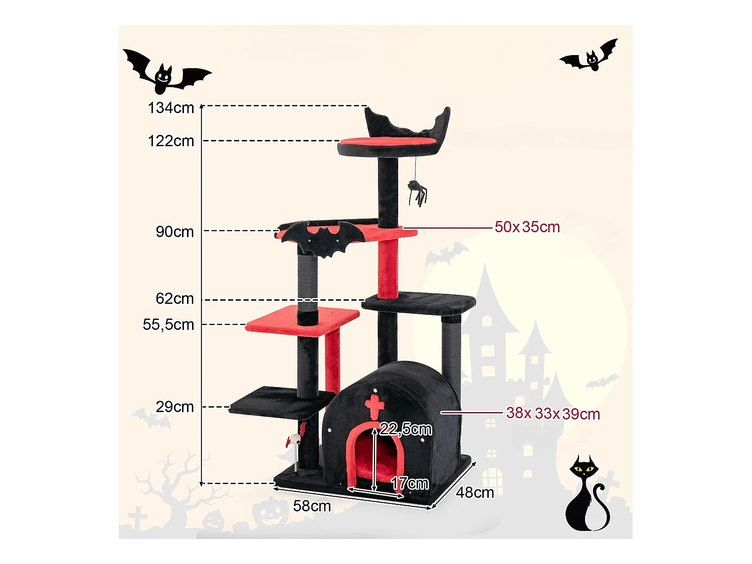 134 cm Arbre à chat avec griffoirs & grotte pour chats & plateformes Arbre à chat à grimper