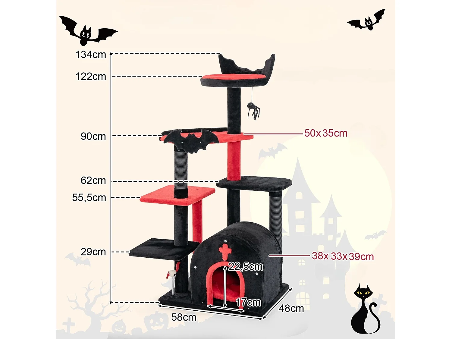 134 cm Arbre à chat avec griffoirs & grotte pour chats & plateformes Arbre à chat à grimper