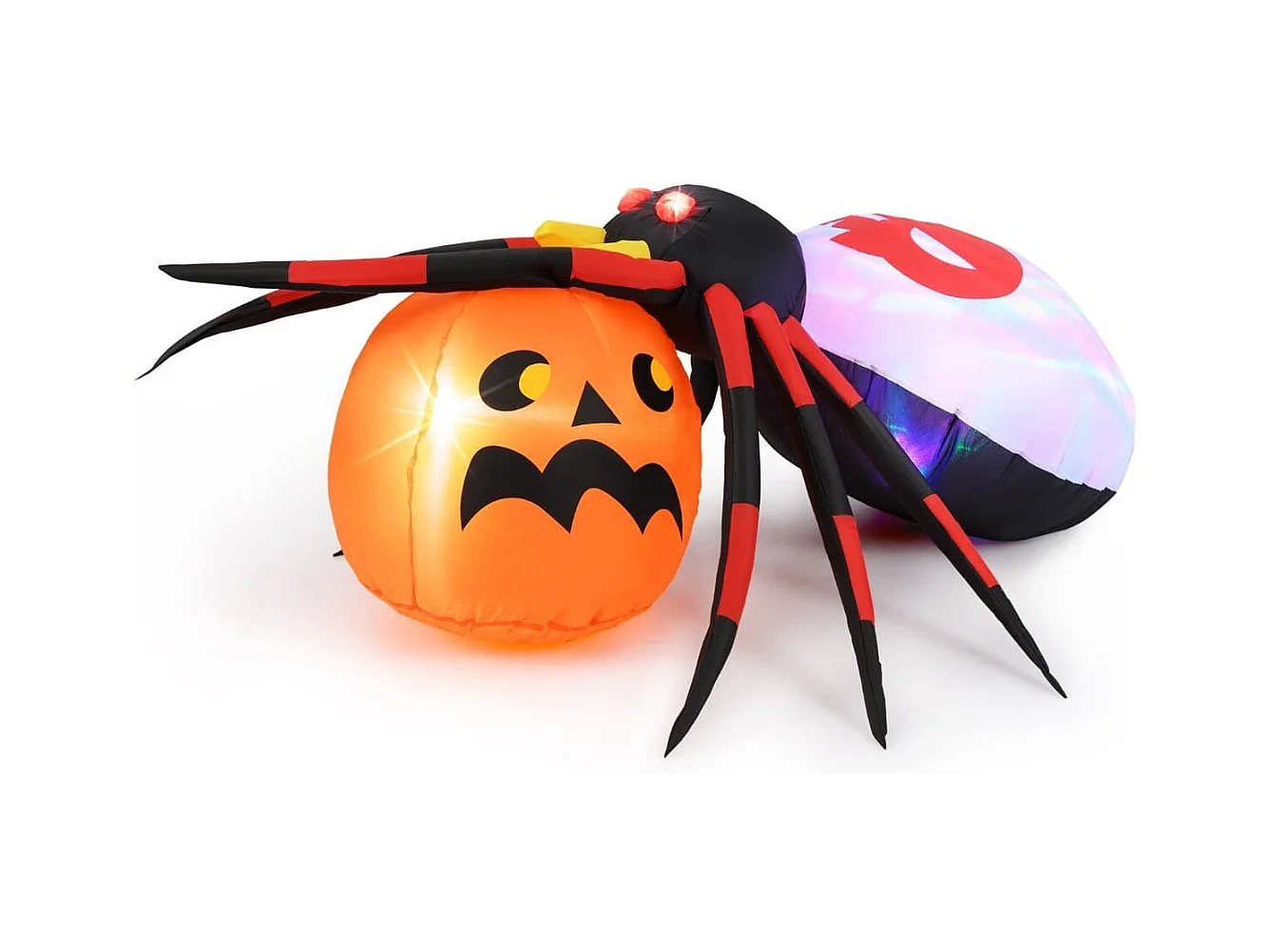 Ragno gonfiabile con zucca da 150x140cm, Decorazione di halloween illuminata con led e luce rotante colorata