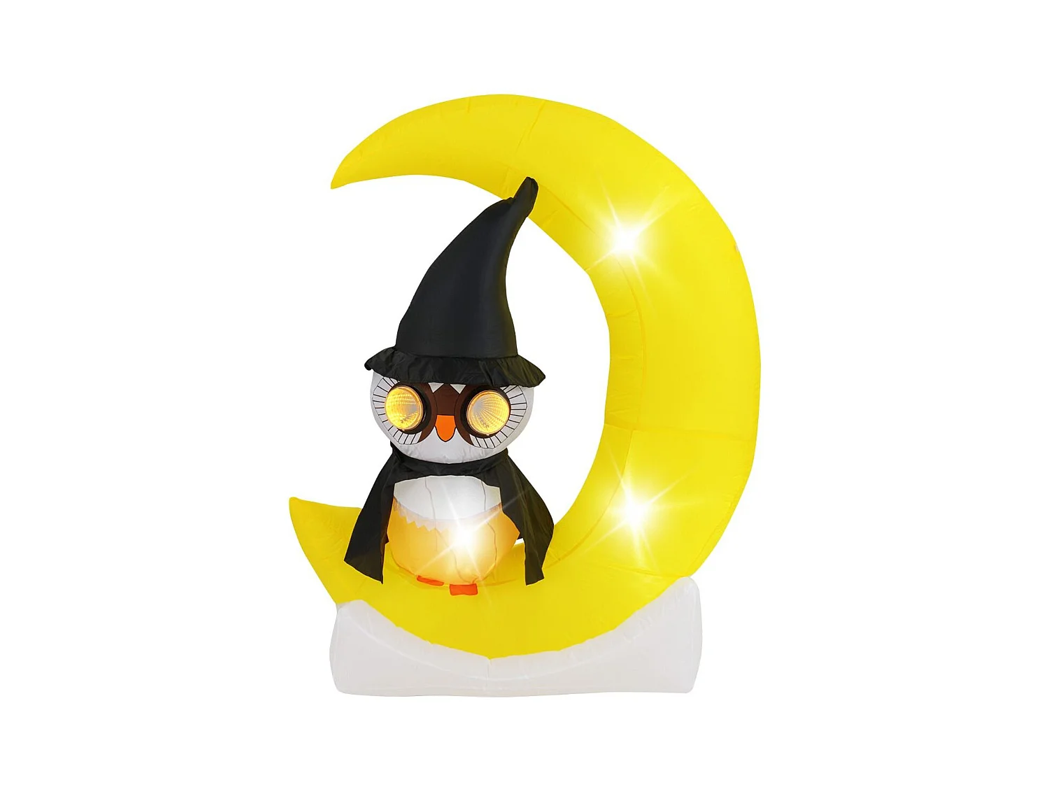 Gufo inflabile su luna da 130x155cm con led grande luna e gufo mago, Decorazione di halloween illuminata