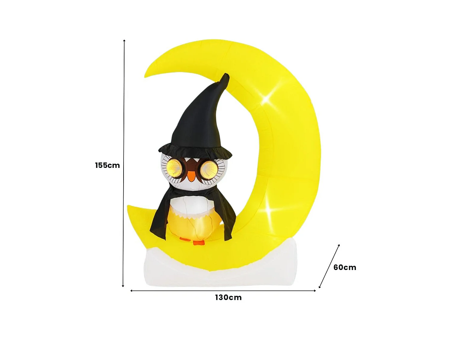 Gufo inflabile su luna da 130x155cm con led grande luna e gufo mago, Decorazione di halloween illuminata