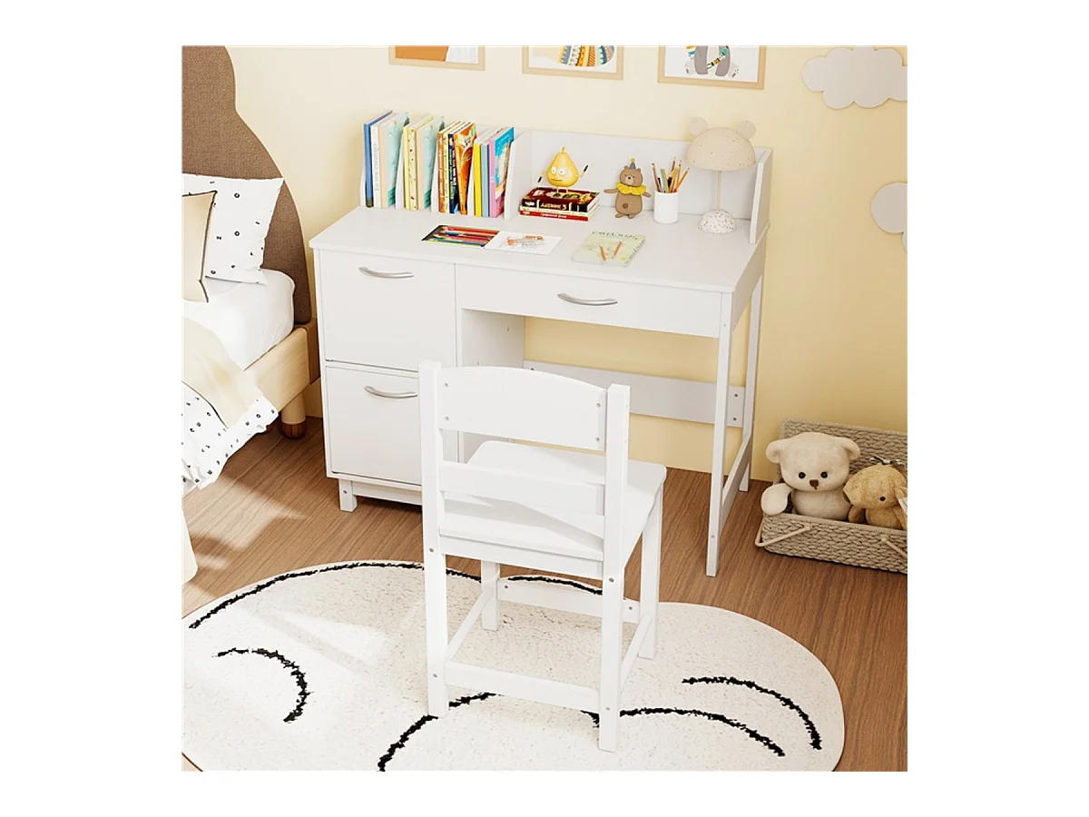 Kinderschreibtisch mit Stuhl Holz-Studenten Computerarbeitsplatz mit Buchteilern Weiß