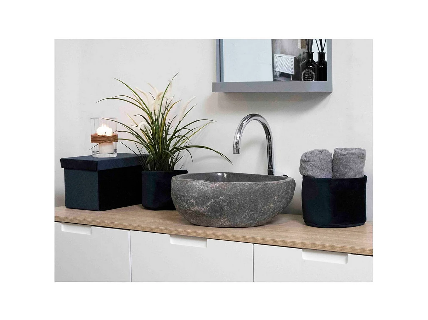 Lavabo Donau, Gris, 35x40x15 cm, Seven Design
