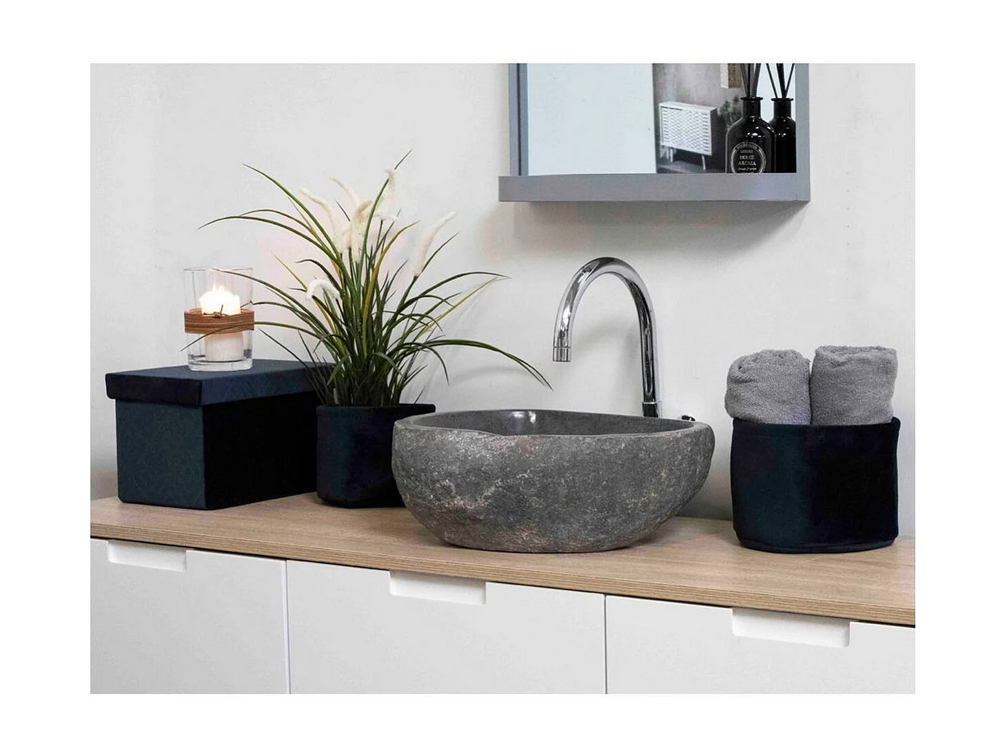 Lavabo Donau, Gris, 35x40x15 cm, Seven Design