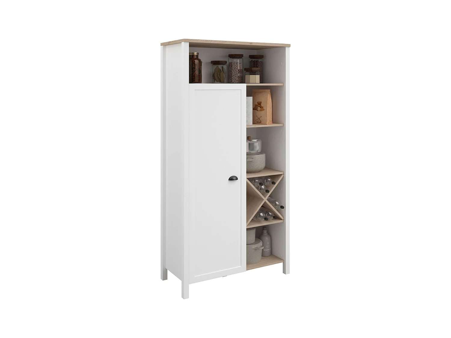 Buffet Cocina Coper Botellero 1 Puerta 9 Estantes Blanco/Roble 95x185 cm