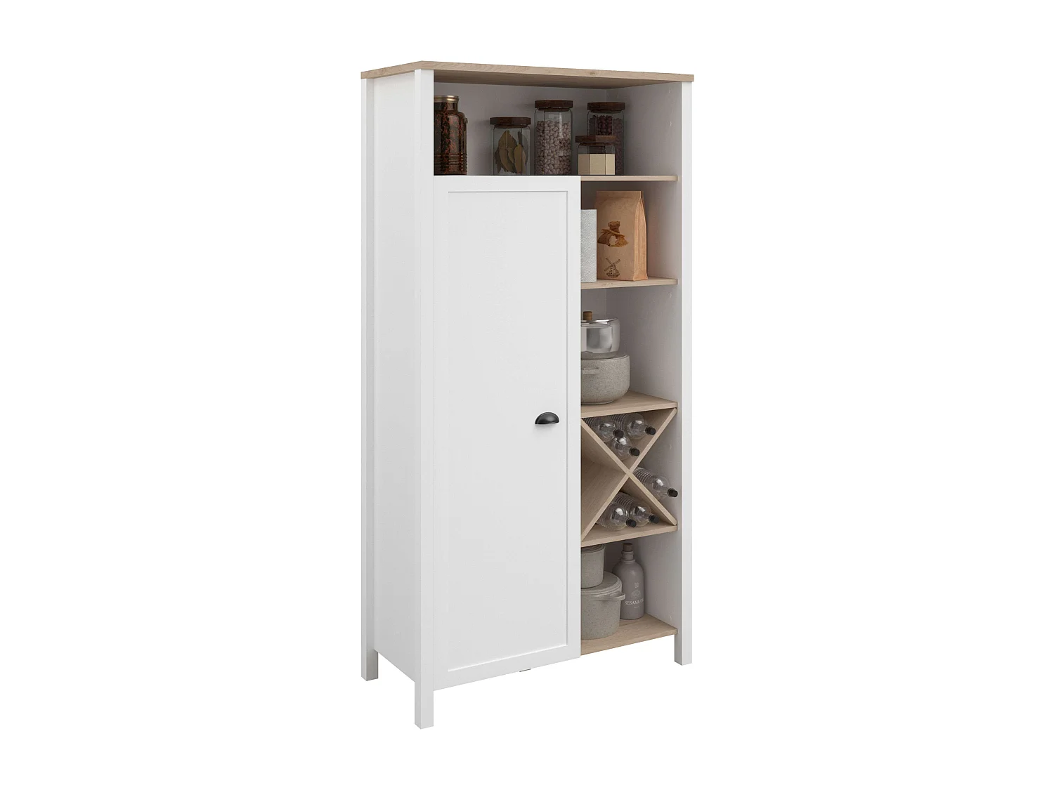 Buffet Cocina Coper Botellero 1 Puerta 9 Estantes Blanco/Roble 95x185 cm