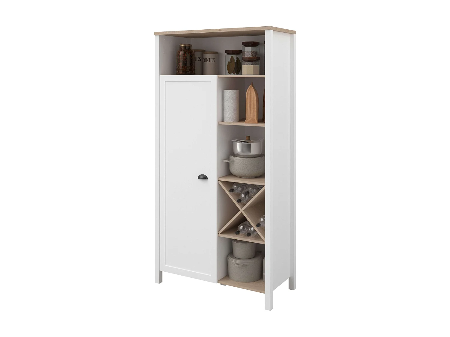 Buffet Cocina Coper Botellero 1 Puerta 9 Estantes Blanco/Roble 95x185 cm