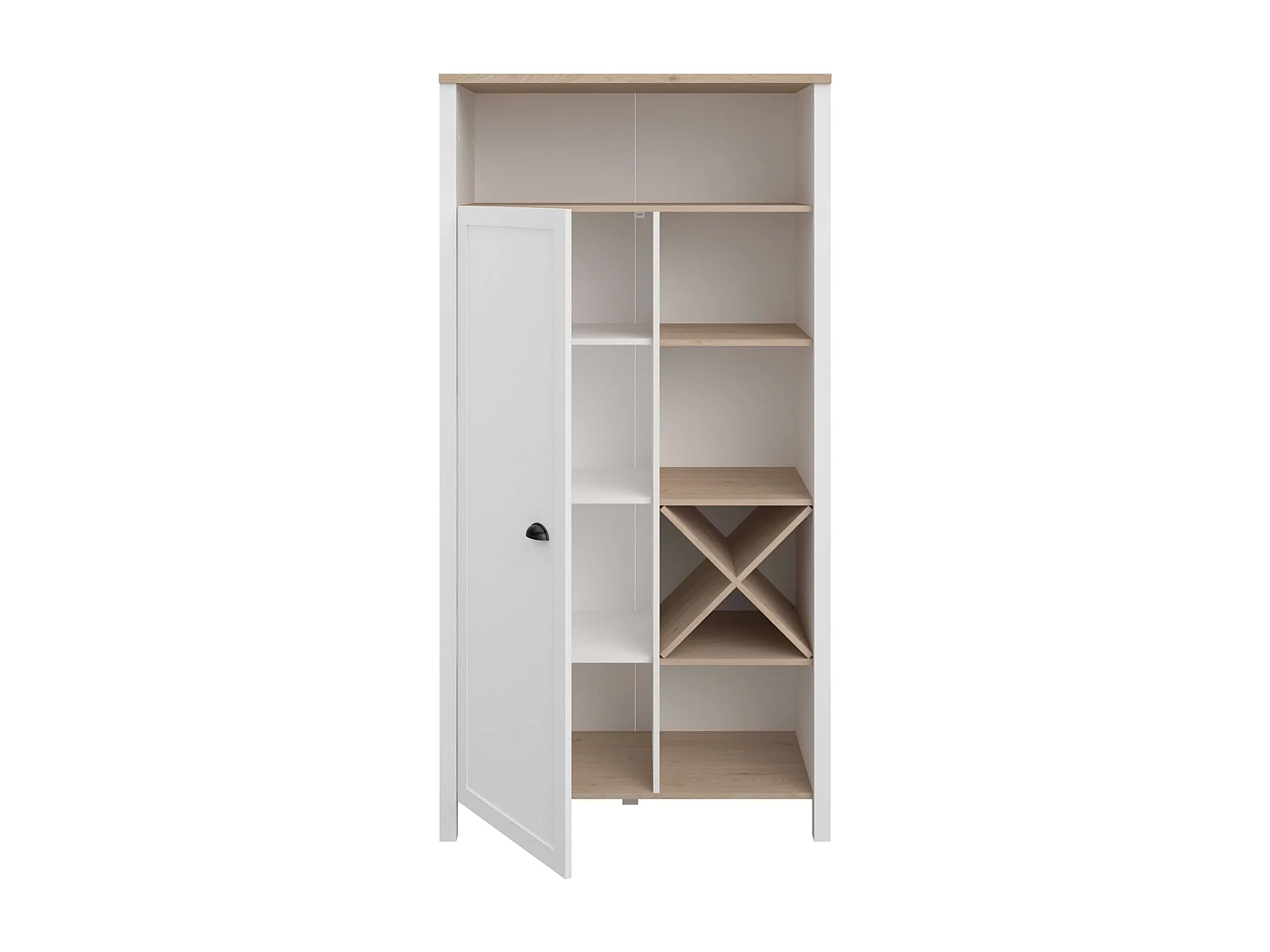 Buffet Cocina Coper Botellero 1 Puerta 9 Estantes Blanco/Roble 95x185 cm