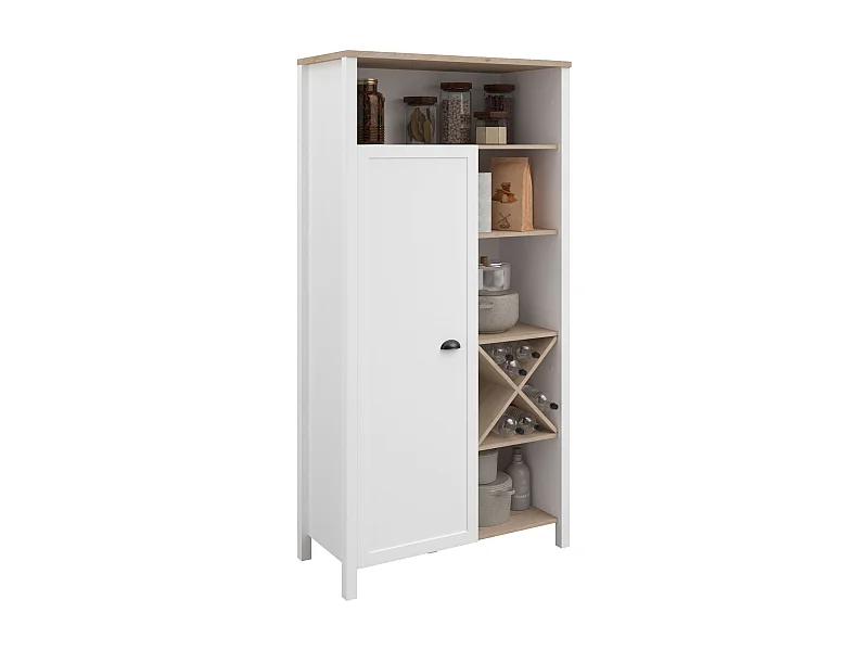 Buffet Cocina Coper Botellero 1 Puerta 9 Estantes Blanco/Roble 95x185 cm