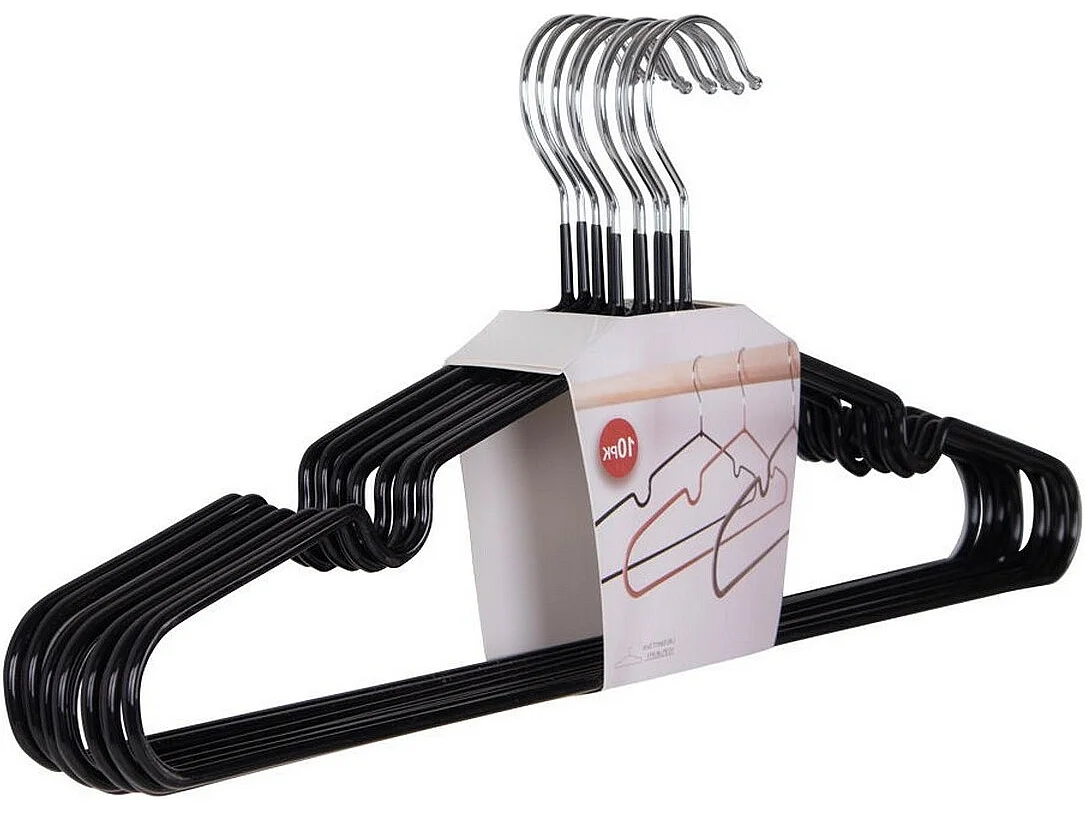 Set van 10 Kleerhangers Massa - Zwart - 41x4x18 cm - Seven Design
