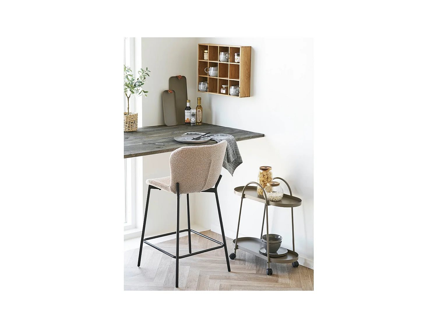Lot de 2 Tabourets Hauts Maceda, Beige, 47x55x95 cm, Epikasa