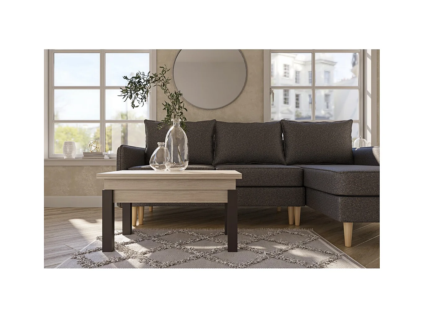 Table d'Appoint Transformable Foggy, Marron, 120x90x75 cm, Seven Design