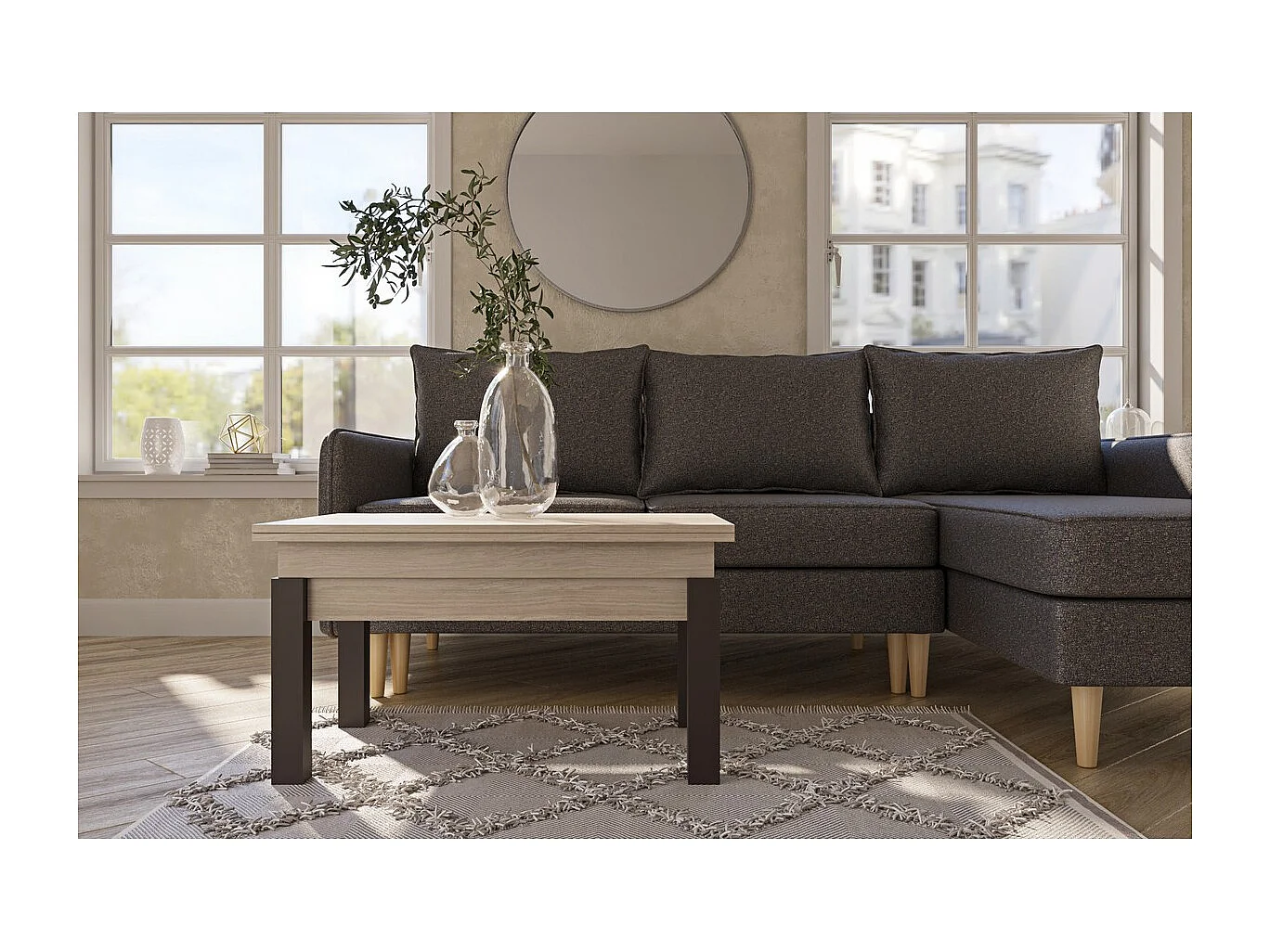 Stolik Kawowy Przekształcalny Foggy, Brązowy, 120x90x75 cm, Seven Design