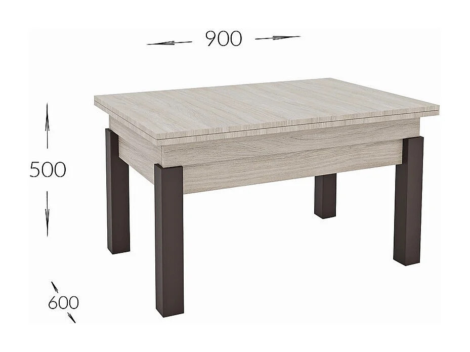Stolik Kawowy Przekształcalny Foggy, Brązowy, 120x90x75 cm, Seven Design