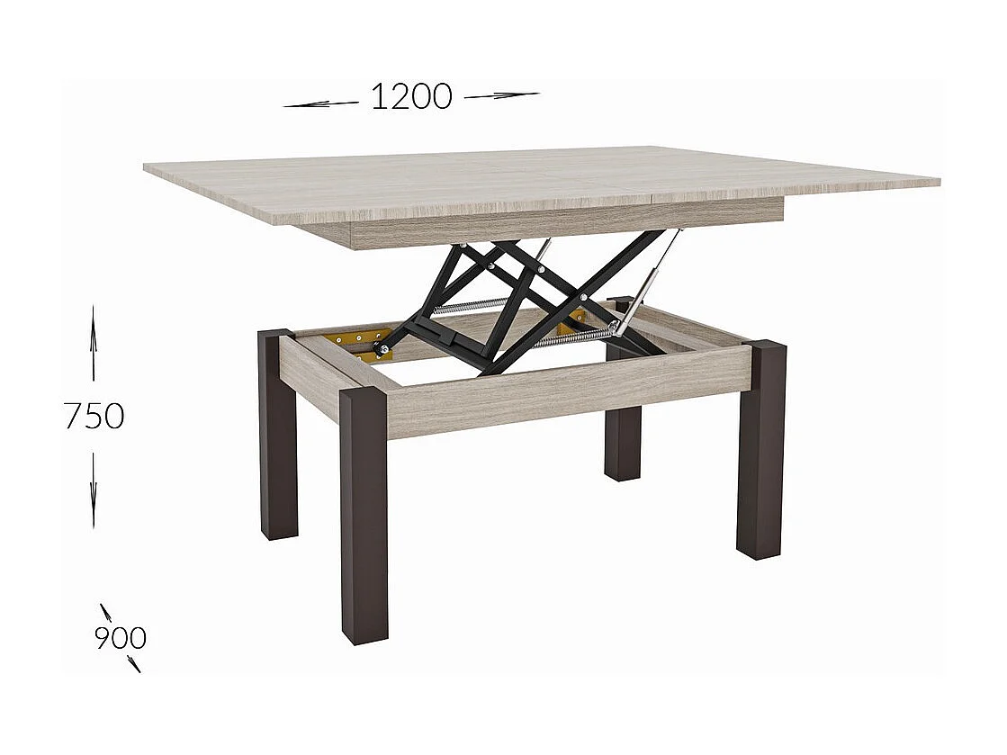 Stolik Kawowy Przekształcalny Foggy, Brązowy, 120x90x75 cm, Seven Design