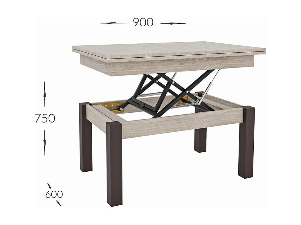Stolik Kawowy Przekształcalny Foggy, Brązowy, 120x90x75 cm, Seven Design