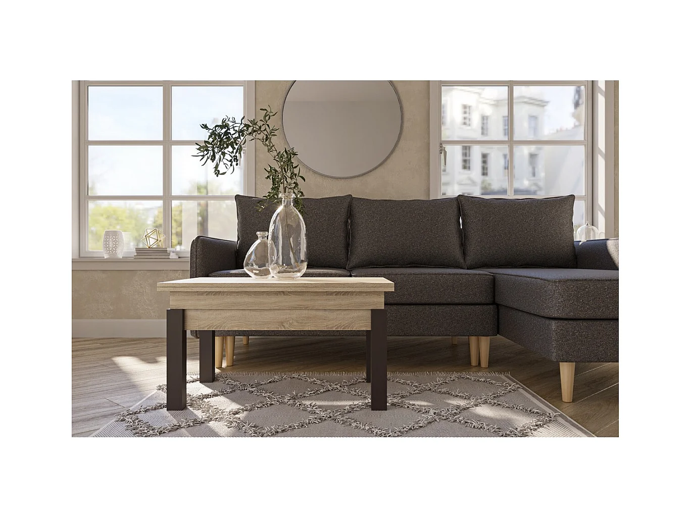 Table d'Appoint Transformable Moon, Marron, 120x90x75 cm, Seven Design