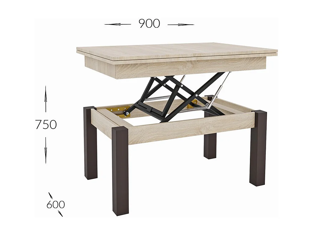 Stolik Kawowy Przekształcalny Księżyc, Brązowy, 120x90x75 cm, Seven Design