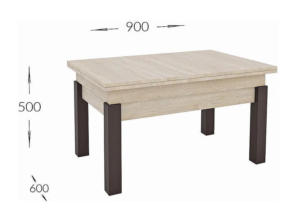 Stolik Kawowy Przekształcalny Księżyc, Brązowy, 120x90x75 cm, Seven Design