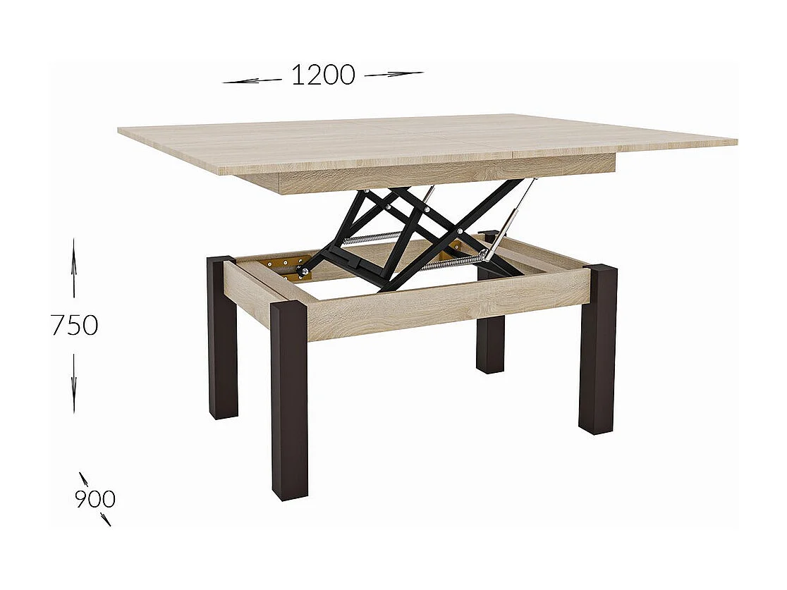 Stolik Kawowy Przekształcalny Księżyc, Brązowy, 120x90x75 cm, Seven Design